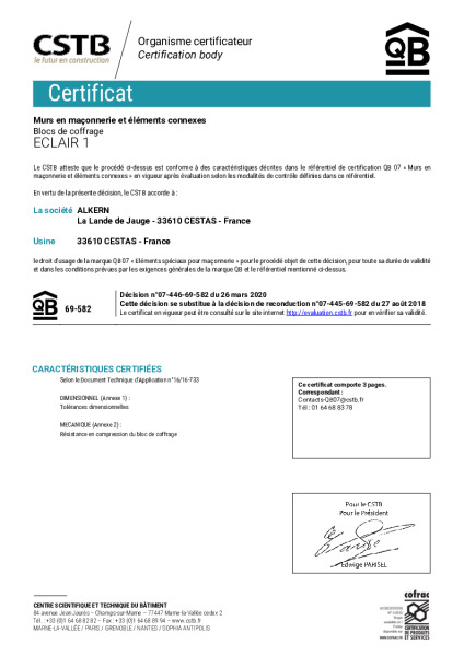 Certificat QB Bloc Eclair