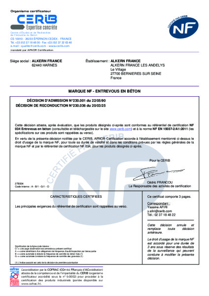 MARQUE NF – ENTREVOUS EN BETON – BERNIERES – 20-03-25