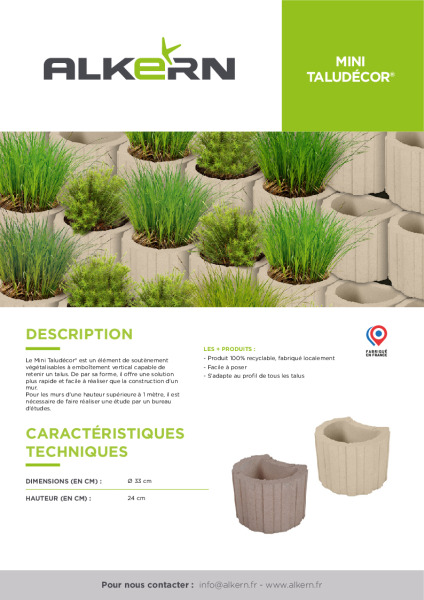Alkern – Fiche technique Mini Taludecor