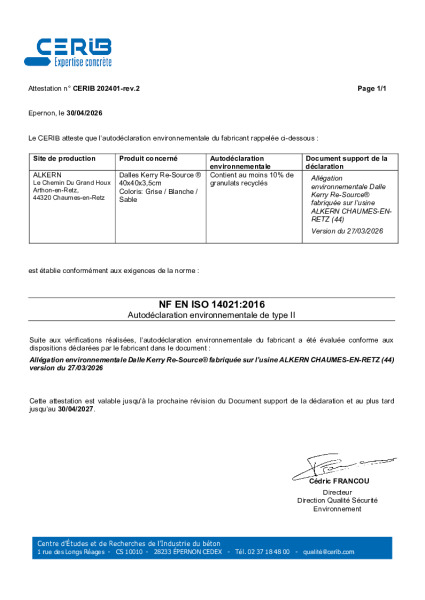 Attestation ISO14021_Alkern_Chaumes_en-retz_CERIB 202401-rev.2