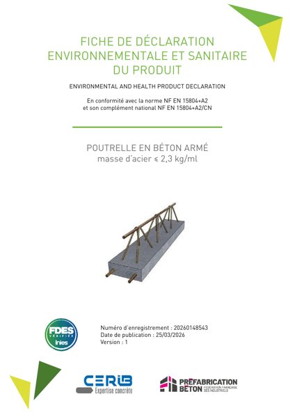 FDES - POUTRELLE_BETON_ARME_MASSE_ACIER_LE_2,3_KG_ML