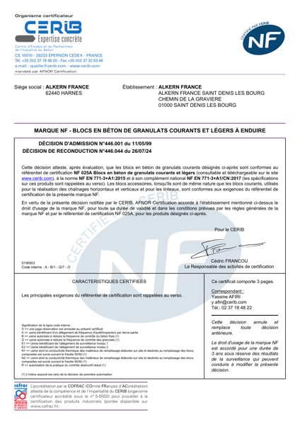 NF-Blocs granulats légers et legers- Saint Denis de PIle