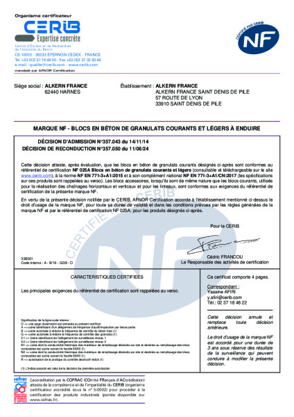 NF-Blocs granulats légers et legers- Saint Denis de PIle